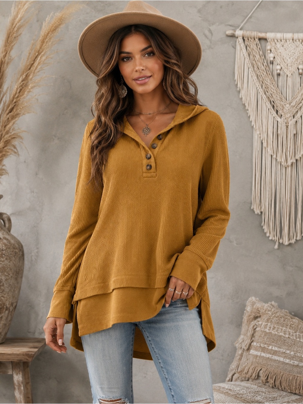 J. Jill Mustard Yellow Cotton Henley Sweater